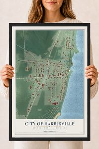 Map of Harrisville, Michigan, 18 x 24 inch print in a black wood frame