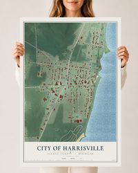 Map of Harrisville, Michigan, 24 x 36 inch unframed archival matte print