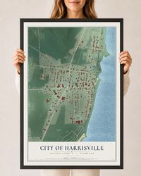 Map of Harrisville, Michigan, 24 x 36 inch print in a black wood frame