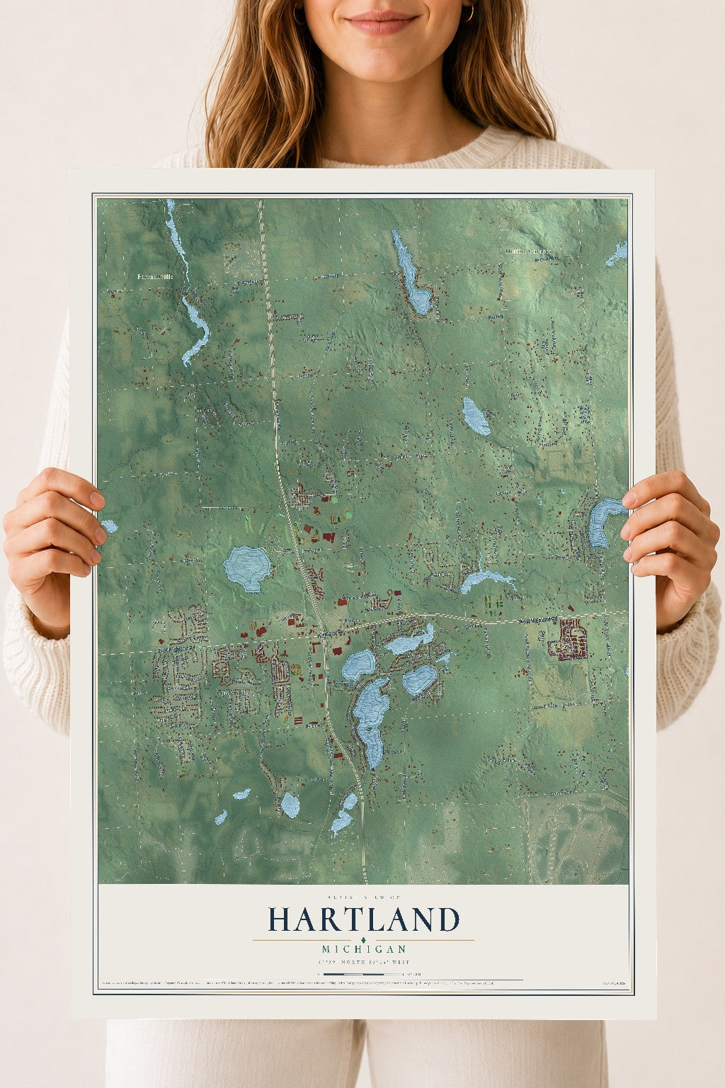 Map of Hartland, Michigan, 18 x 24 inch unframed archival matte print