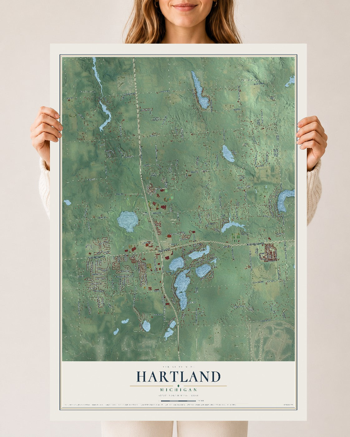 Map of Hartland, Michigan, 24 x 36 inch unframed archival matte print