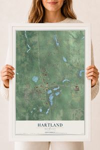 Map of Hartland, Michigan, 18 x 24 inch print in a white wood frame