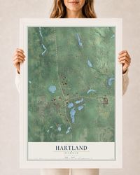 Map of Hartland, Michigan, 24 x 36 inch print in a white wood frame
