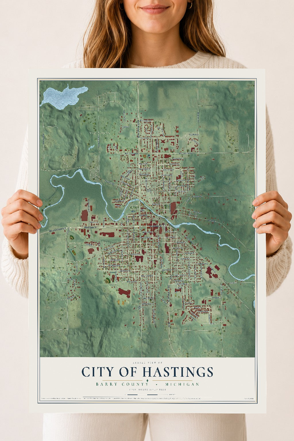 Map of Hastings, Michigan, 18 x 24 inch unframed archival matte print