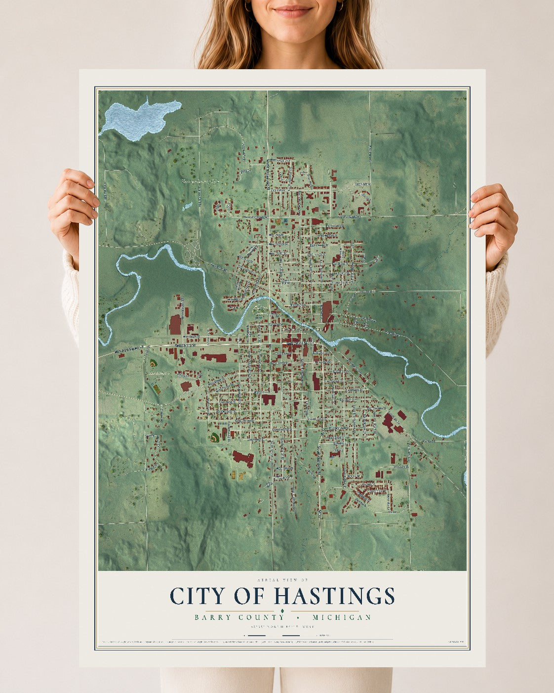 Map of Hastings, Michigan, 24 x 36 inch unframed archival matte print