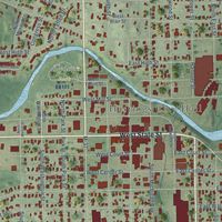Close-up of the map of Hastings, Michigan print showing street and building detail