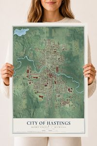 Map of Hastings, Michigan, 18 x 24 inch unframed archival matte print