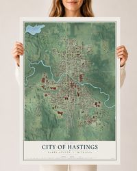 Map of Hastings, Michigan, 24 x 36 inch unframed archival matte print