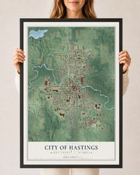 Map of Hastings, Michigan, 24 x 36 inch print in a black wood frame
