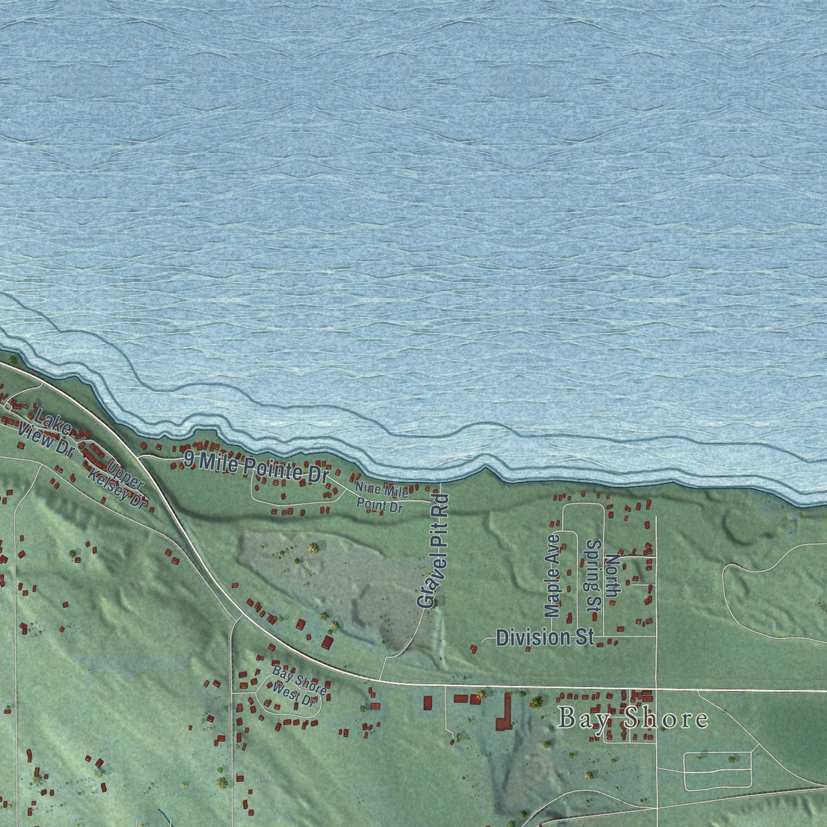 Second close-up of the map of Hayes, Charlevoix County, Michigan print showing more streets and buildings