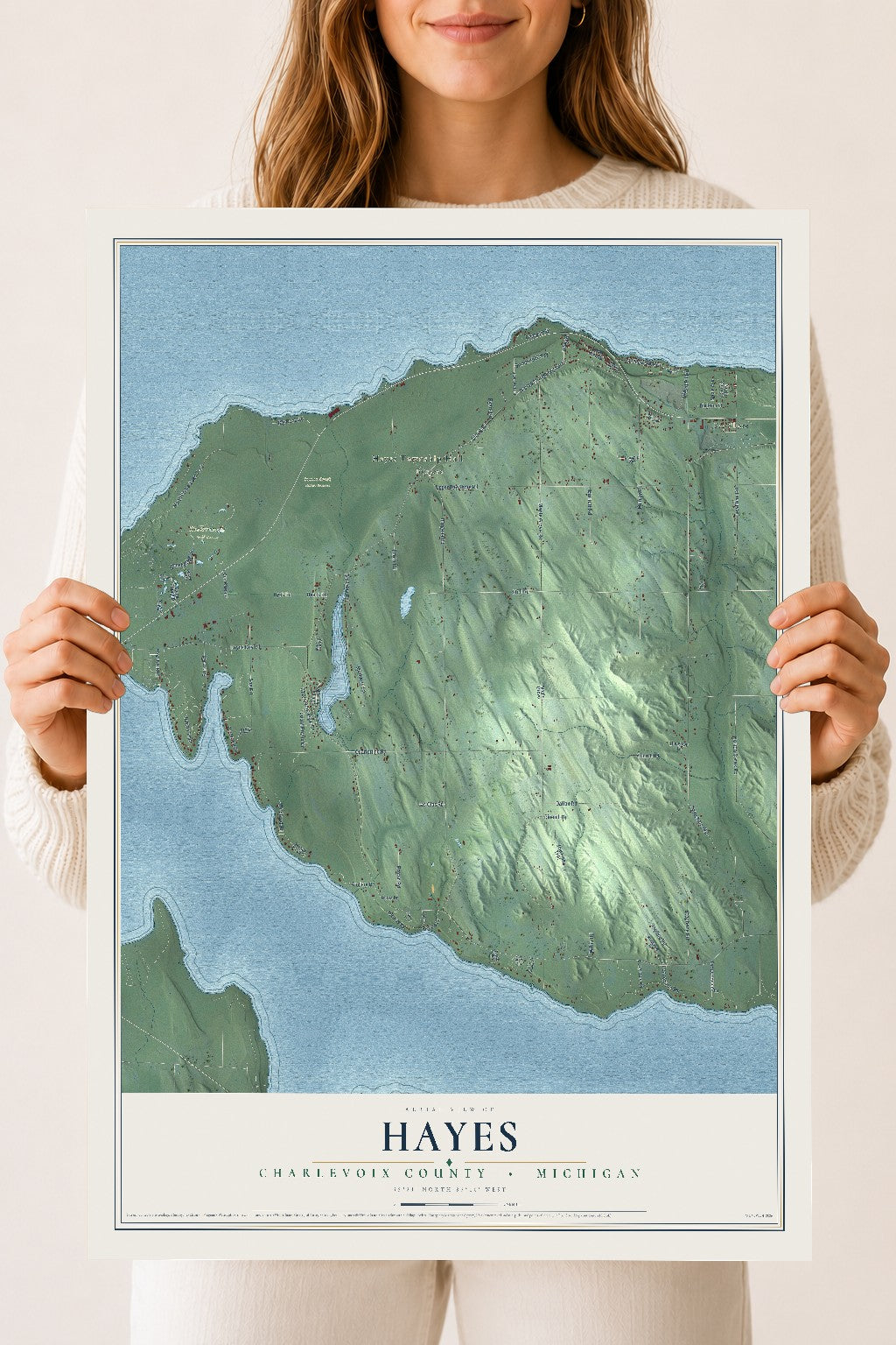 Map of Hayes, Charlevoix County, Michigan, 18 x 24 inch unframed archival matte print