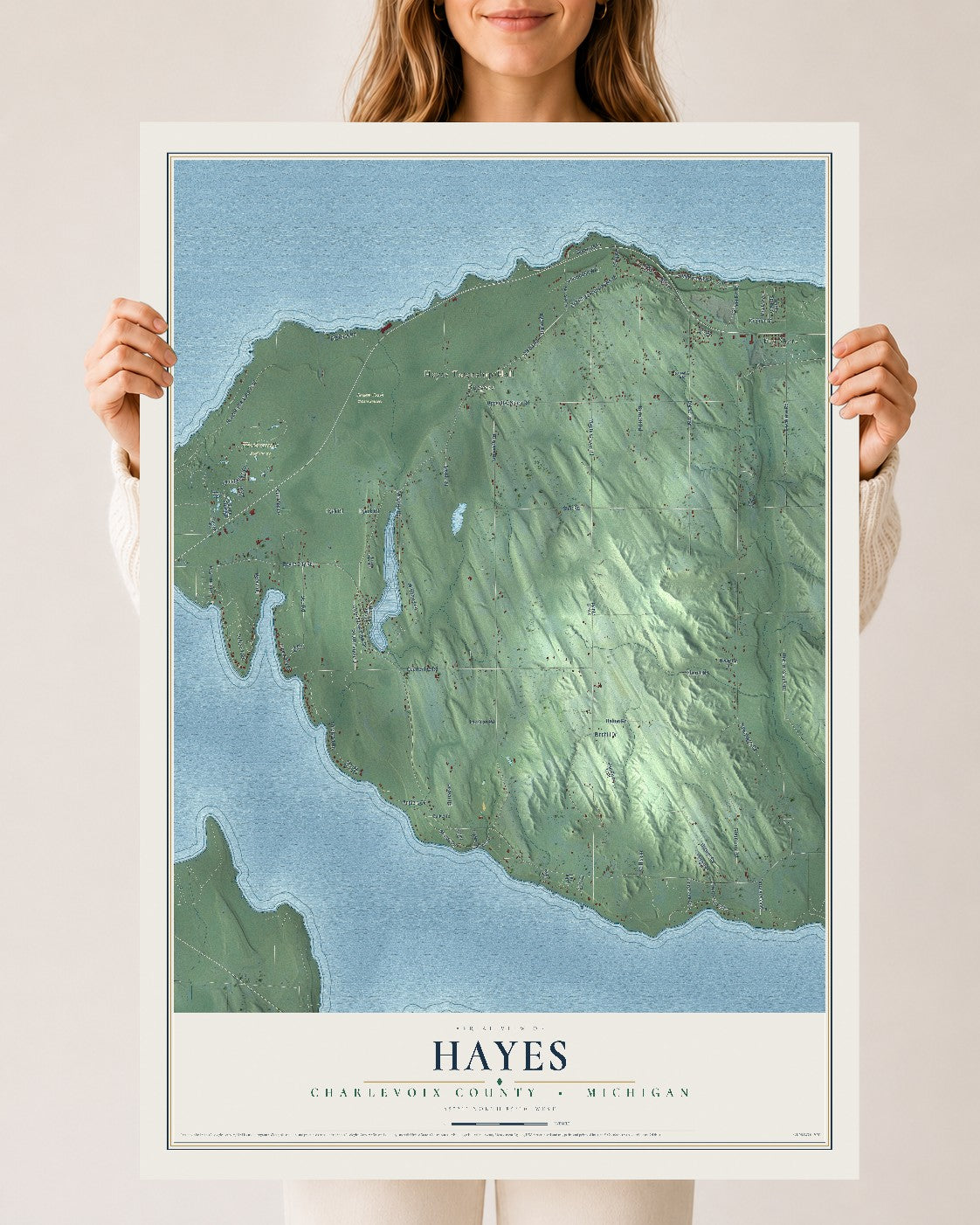 Map of Hayes, Charlevoix County, Michigan, 24 x 36 inch unframed archival matte print