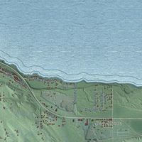 Second close-up of the map of Hayes, Charlevoix County, Michigan print showing more streets and buildings