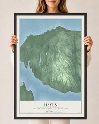 Map of Hayes, Charlevoix County, Michigan, 24 x 36 inch print in a black wood frame