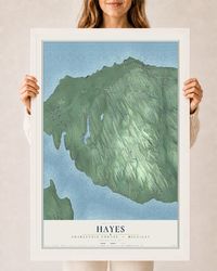 Map of Hayes, Charlevoix County, Michigan, 24 x 36 inch print in a white wood frame
