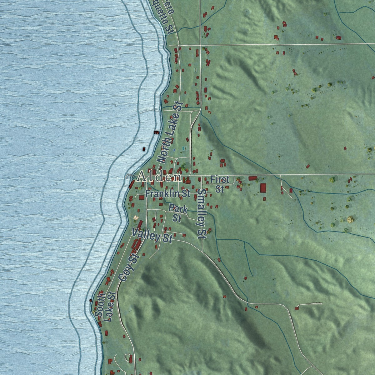 Second close-up of the map of Helena, Michigan print showing more streets and buildings
