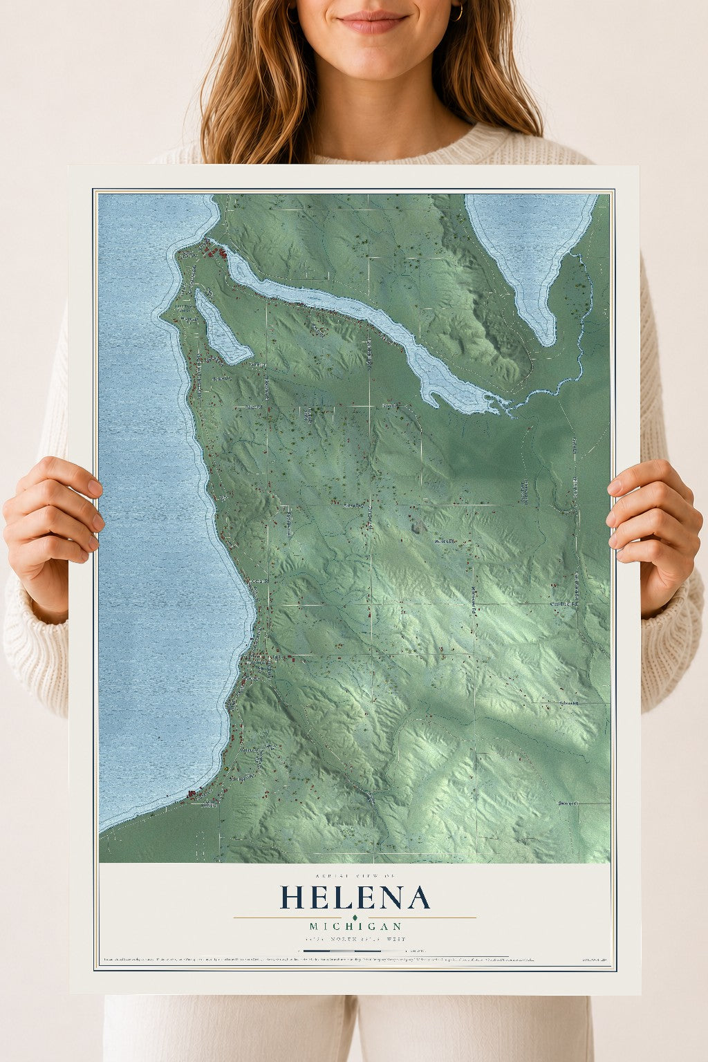 Map of Helena, Michigan, 18 x 24 inch unframed archival matte print