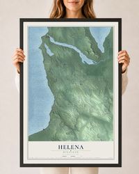 Map of Helena, Michigan, 24 x 36 inch print in a black wood frame