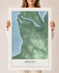 Map of Helena, Michigan, 24 x 36 inch print in a white wood frame