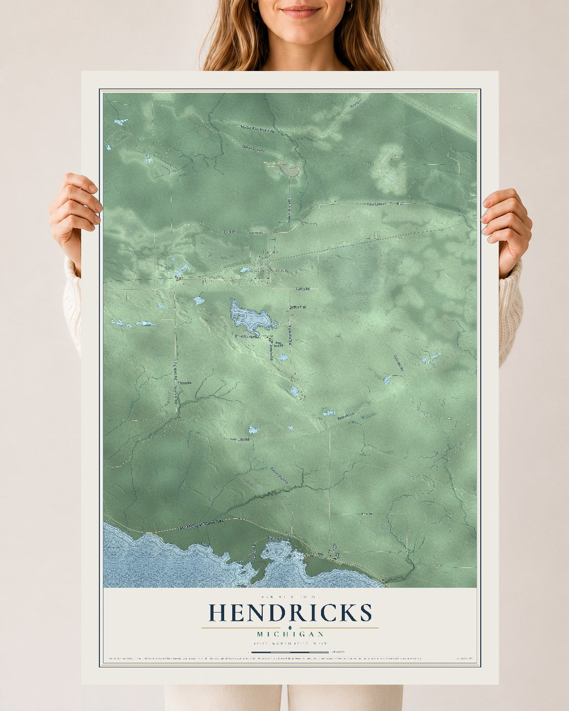 Map of Hendricks, Michigan, 24 x 36 inch unframed archival matte print