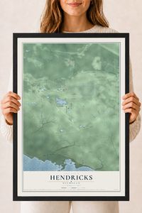 Map of Hendricks, Michigan, 18 x 24 inch print in a black wood frame