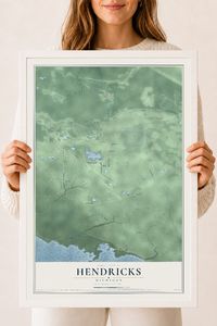 Map of Hendricks, Michigan, 18 x 24 inch print in a white wood frame