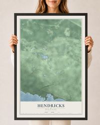 Map of Hendricks, Michigan, 24 x 36 inch print in a black wood frame