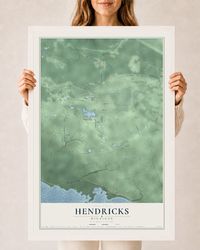 Map of Hendricks, Michigan, 24 x 36 inch print in a white wood frame