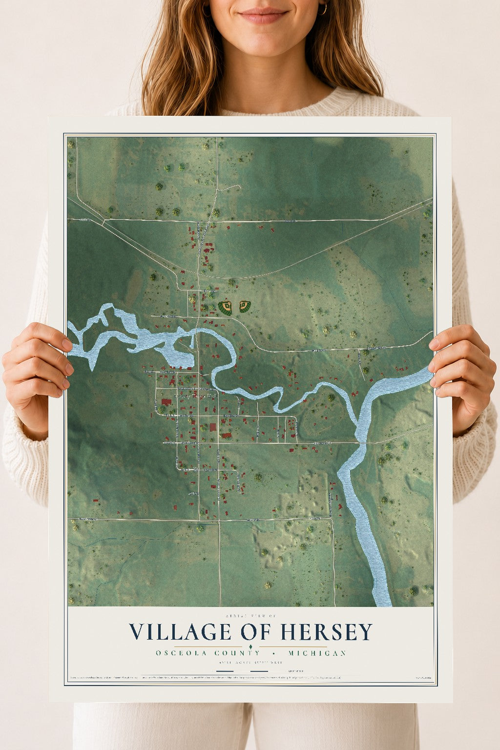 Map of Hersey, Michigan, 18 x 24 inch unframed archival matte print