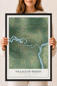 Map of Hersey, Michigan, 18 x 24 inch print in a black wood frame