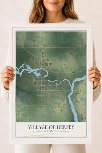 Map of Hersey, Michigan, 18 x 24 inch print in a white wood frame