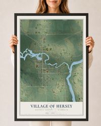 Map of Hersey, Michigan, 24 x 36 inch print in a black wood frame