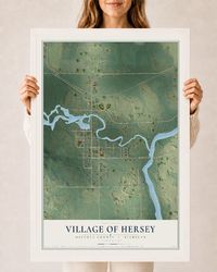 Map of Hersey, Michigan, 24 x 36 inch print in a white wood frame