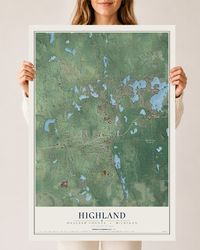 Map of Highland, Oakland County, Michigan, 24 x 36 inch unframed archival matte print