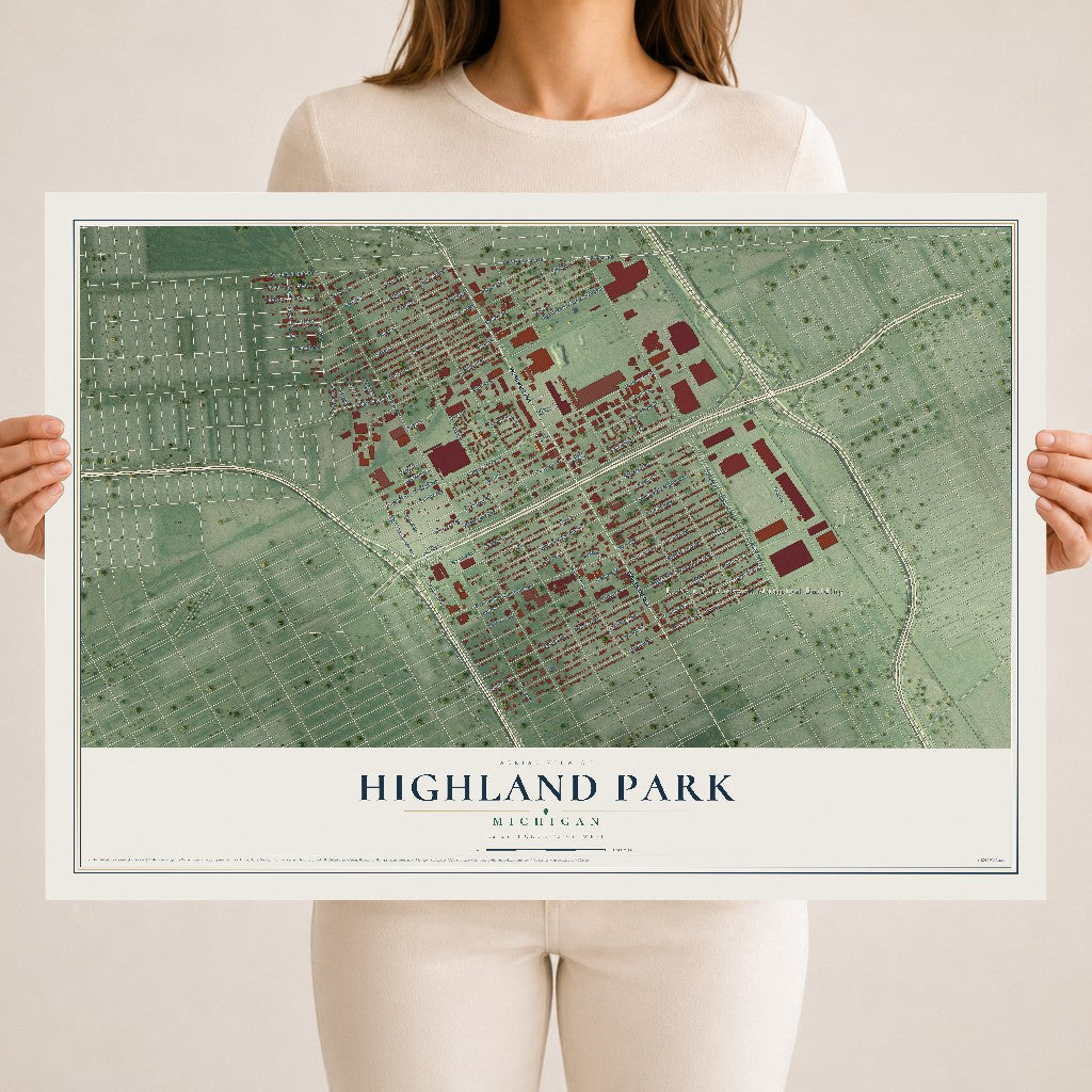 Map of Highland Park, Michigan, 18 x 24 inch unframed archival matte print