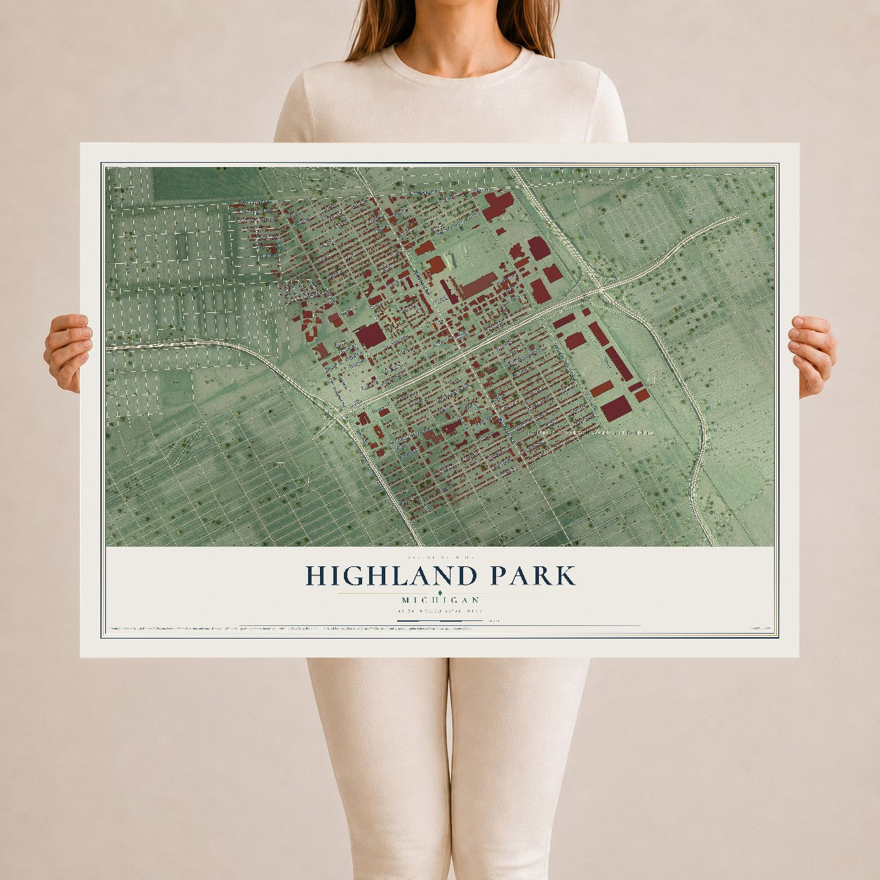 Map of Highland Park, Michigan, 24 x 36 inch unframed archival matte print