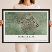 Map of Highland Park, Michigan, 18 x 24 inch print in a black wood frame