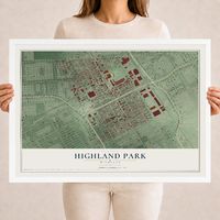 Map of Highland Park, Michigan, 18 x 24 inch print in a white wood frame