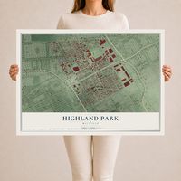 Map of Highland Park, Michigan, 24 x 36 inch unframed archival matte print