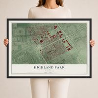 Map of Highland Park, Michigan, 24 x 36 inch print in a black wood frame