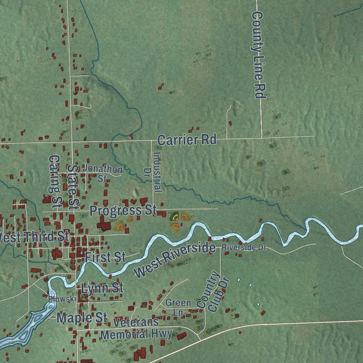 Second close-up of the map of Hillman, Montmorency County, Michigan print showing more streets and buildings