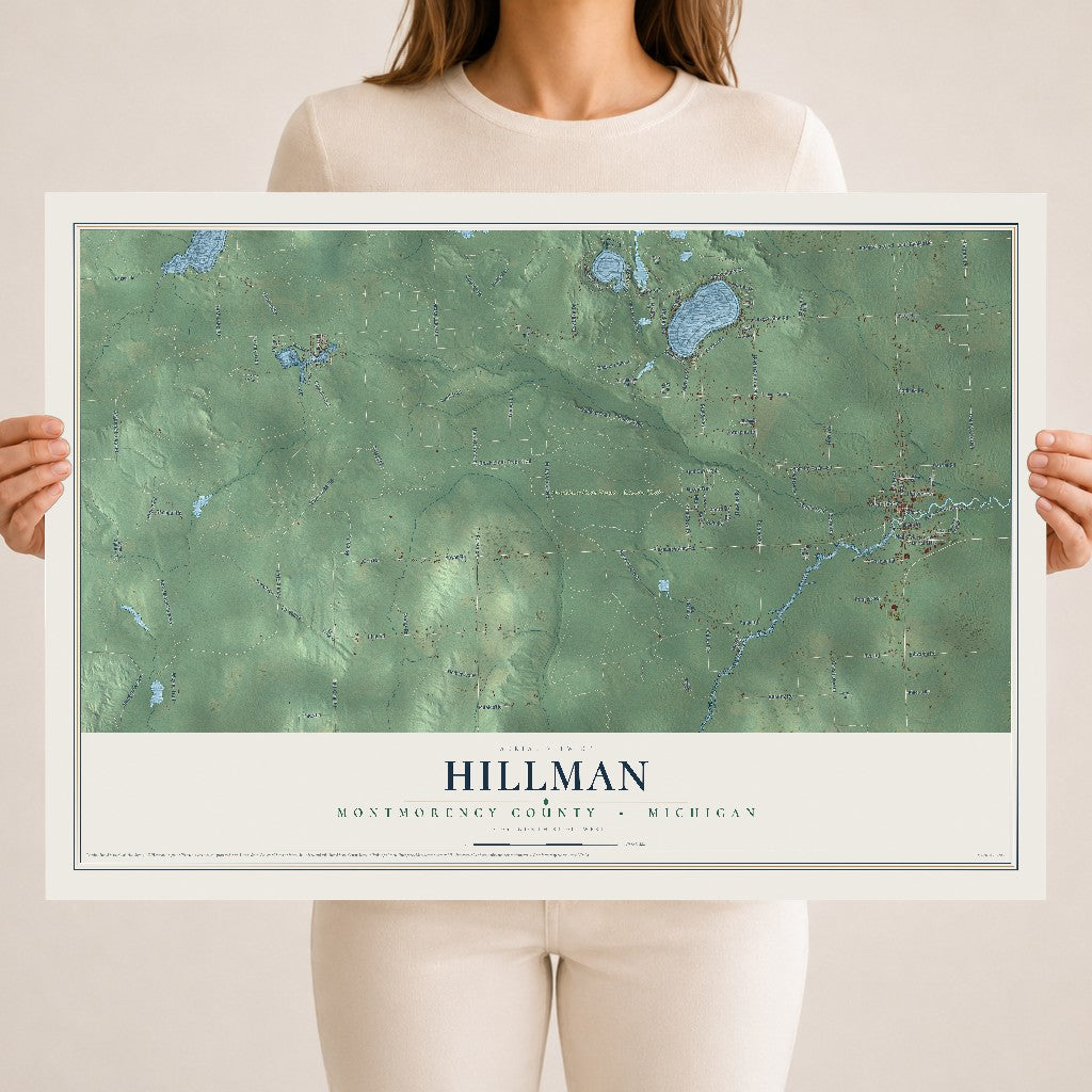 Map of Hillman, Montmorency County, Michigan, 18 x 24 inch unframed archival matte print