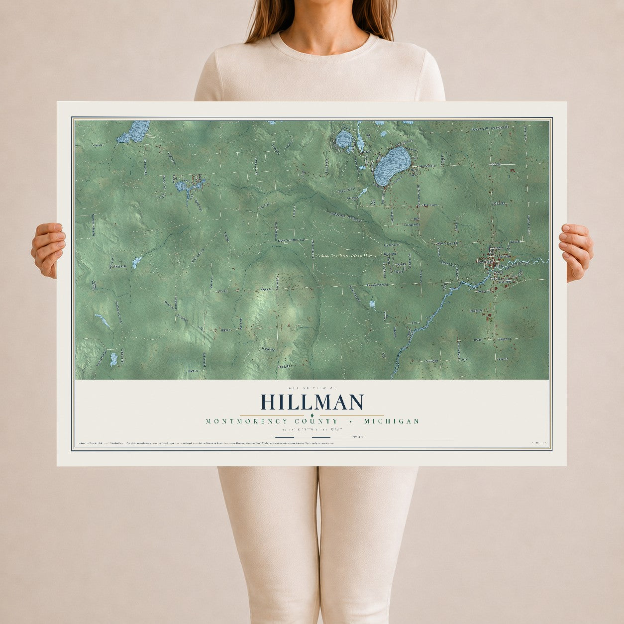 Map of Hillman, Montmorency County, Michigan, 24 x 36 inch unframed archival matte print