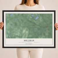 Map of Hillman, Montmorency County, Michigan, 18 x 24 inch print in a black wood frame