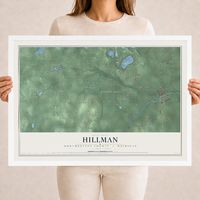 Map of Hillman, Montmorency County, Michigan, 18 x 24 inch print in a white wood frame