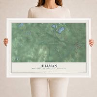 Map of Hillman, Montmorency County, Michigan, 24 x 36 inch print in a white wood frame