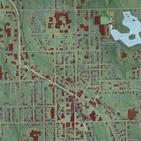 Close-up of the map of Hillsdale, Michigan print showing street and building detail