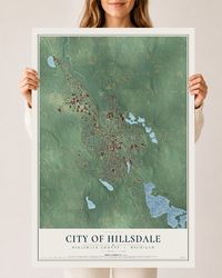 Map of Hillsdale, Michigan, 24 x 36 inch unframed archival matte print
