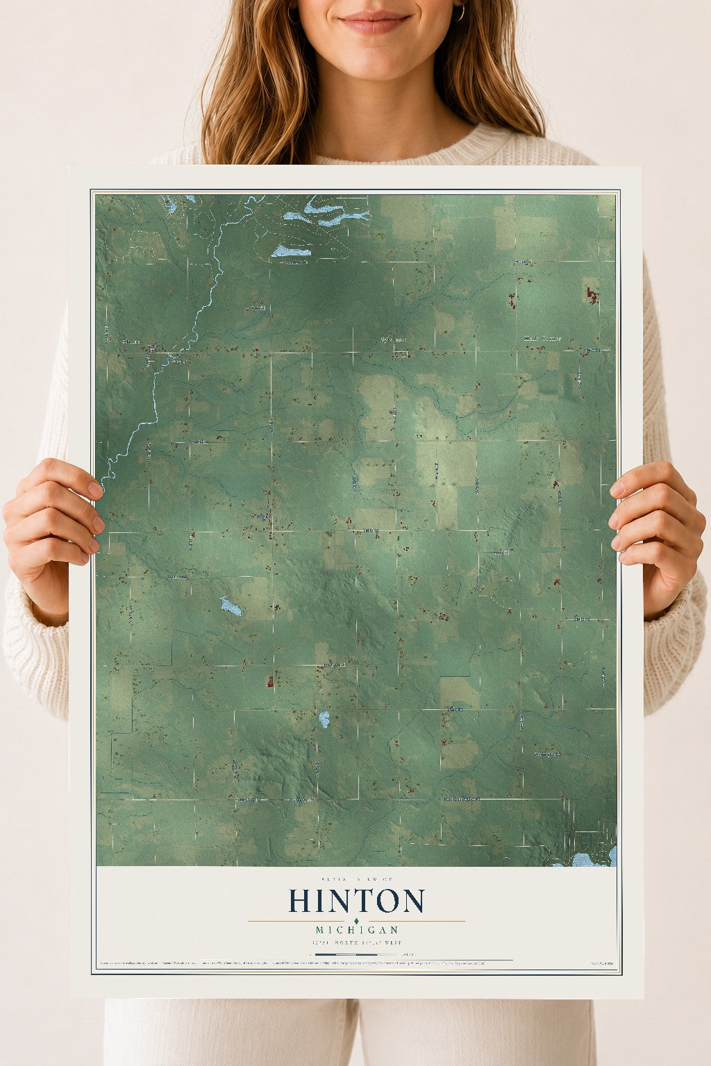 Map of Hinton, Michigan, 18 x 24 inch unframed archival matte print