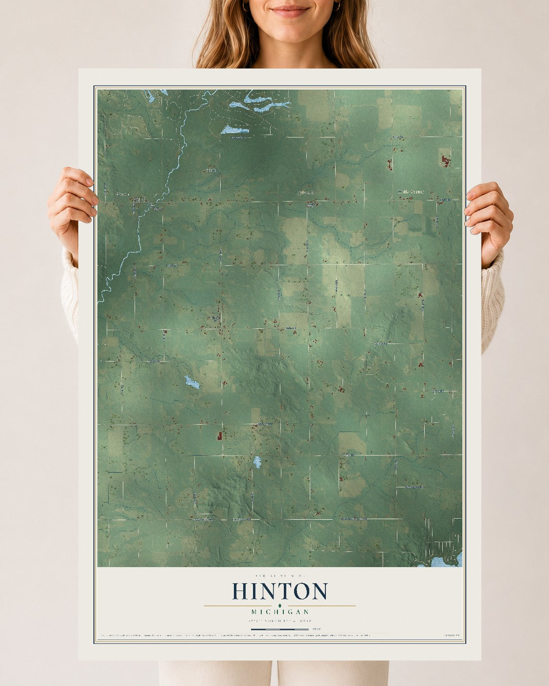 Map of Hinton, Michigan, 24 x 36 inch unframed archival matte print